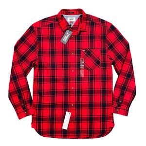 Tommy Jeans Red Navy Tartan Plaid Flannel Button Shirt Mens Large Regular NWT